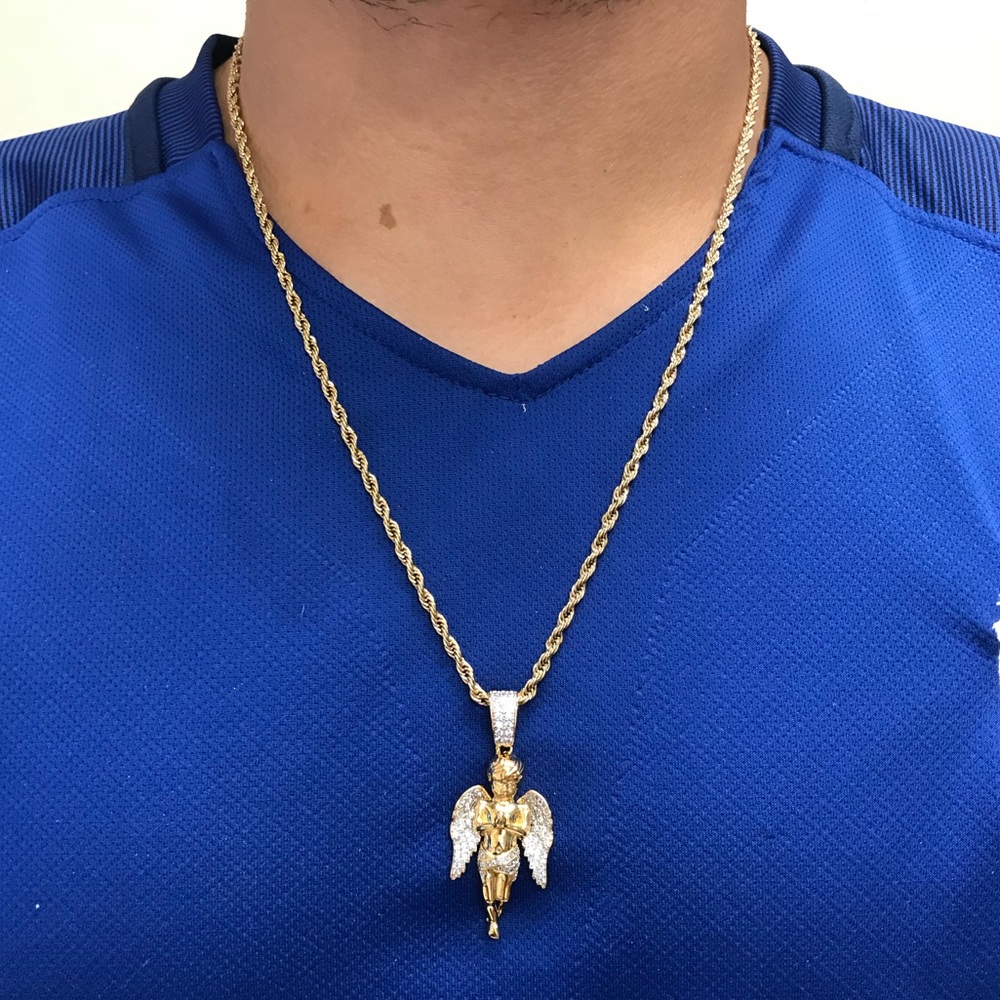 Iced out angle pendant with chain necklace